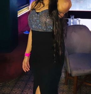 Sparkling Black fish cut Dress with High Slit