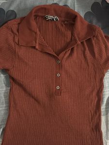 Ribbed Collared Polo T- Shirt