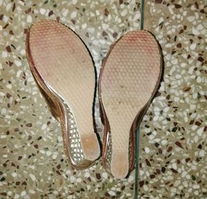 Sparkling Gold Embellished Wedge Sandals
