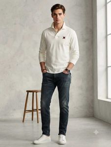 Men's Cream Long Sleeve Polo Shirt