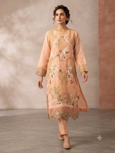 Elegant Peach Embroidered Kurta Set