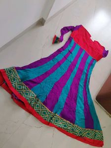 Vibrant Striped Anarkali Gown with dupatta and pan