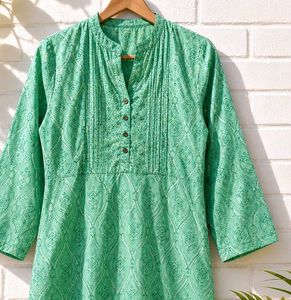 Green Printed Cotton Kurti