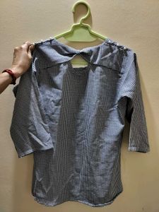 Chic Black &amp; White Gingham Top with Pearls