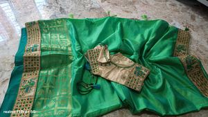 Emerald Green Silk Saree with Peacock Border