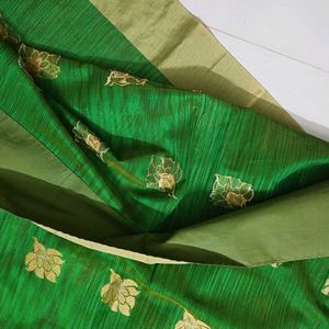 Green Cotton Silk Blend Zari Saree (with flaw)