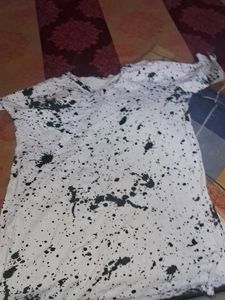 White T-Shirt with Black Splatter Print