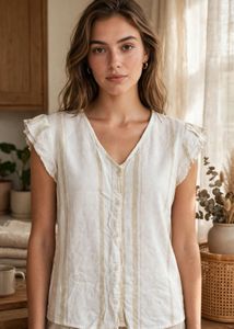 Striped V-Neck Button-Up Top