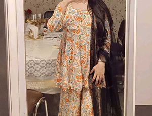 Floral Kurta with cotten sharara set