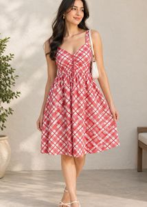 Red Plaid Summer Dress