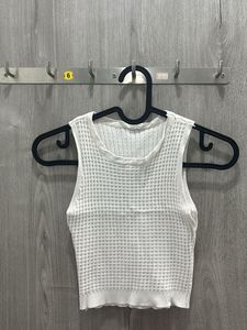 White Waffle Knit Sleeveless Top