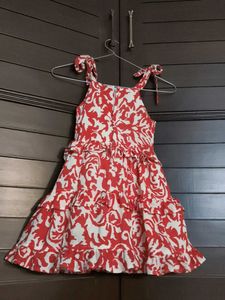 Kid Red &amp; White Printed Ruffle Dress