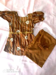 Stylish Brown Striped Kurta Set