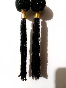 Elegant Black Beaded Tassel Earrings
