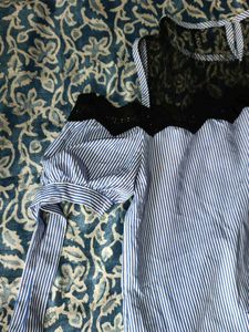 Blue Striped Cold Shoulder Top