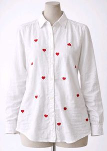 Women white shirt with red heart embroidery
