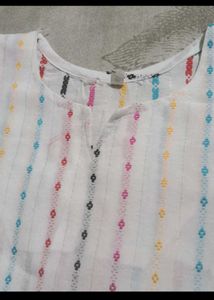 White Kurta Set with Colorful Stripes