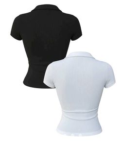 2 Piece Ribbed V-Neck Crop Top Set