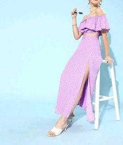 Lavender Off-Shoulder Crop Top &amp; Skirt Set