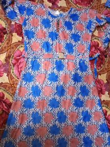 Blue &amp; Pink Leaf Print Frock with pajama