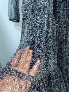 Sheer Black Printed Maxi Dress