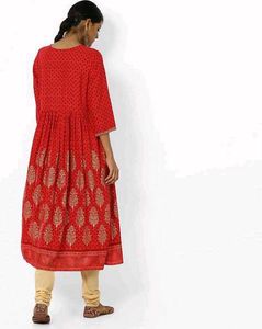 Red Printed Anarkali Kurta