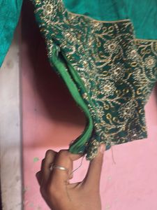 Embroidered Green Blouse and lengha