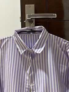 (S) Lavender Striped Button-Up Shirt