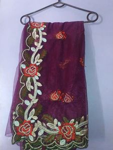 Purple Net Saree With  Blouse