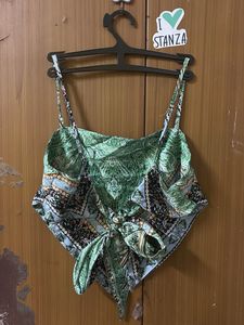 Patterned Tie-Up Crop Top