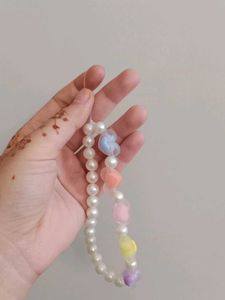 Charming Pearl Phone Charm with Heart Beads