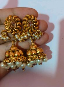 Exquisite Pearl &amp; Gold Jhumka Earrings