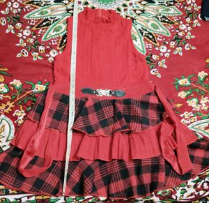 Chic Red Plaid Ruffle Dress