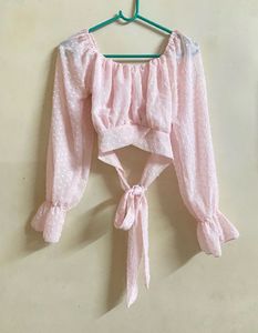 Chic Pink Swiss Dot Crop Top