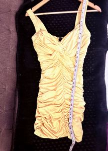 Chic Ruched Yellow Mini Dress