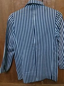 Striped Navy Blue Button-Up Blouse