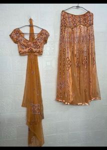 Elegant Orange Embroidered Lehenga Choli Set