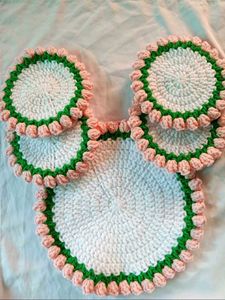 Crochet Pink Tulip Coasters Set