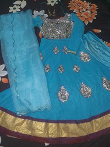 Stunning Blue Anarkali Suit with Intricate Embelli