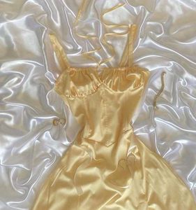 y2k Elegant Yellow Satin Corset Dress