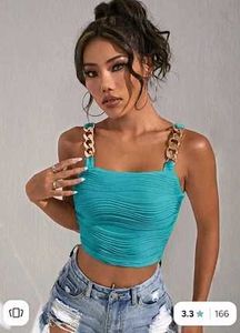 Chic Chain Strap Textured Crop Top