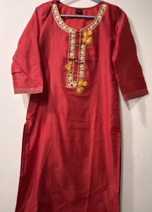 Elegant Red Embroidered Kurta