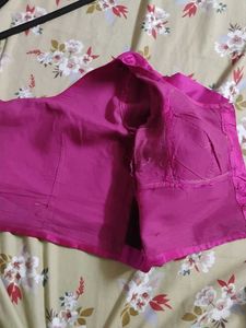 Vibrant Pink Silk Blouse with Embellished Border
