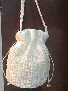 White Beaded Potli Bag