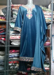 Heavy Embroidery Work Velvet Kurti Set