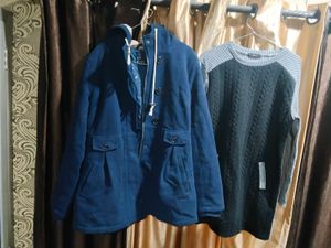 Blue Hooded Buttoned Coat winters and dress free
