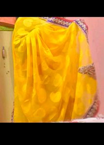 Vibrant Yellow Saree with Embellished Border