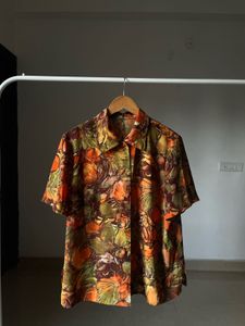 Vintage Orange Floral Print Shirt