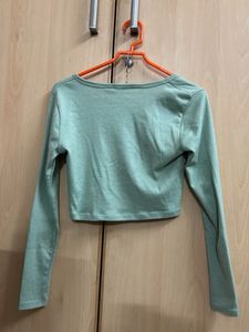 Mint Green Button-Up Cropped Top