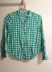 Green Gingham Button-Up Shirt